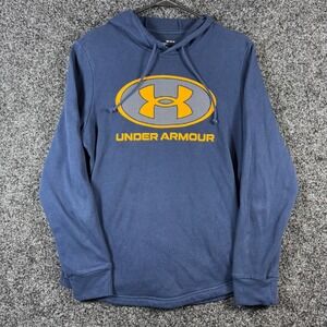 Under Armour Mens Navy Blue Graphic Logo Hoodie Sweatshirt Medium Loose Fit